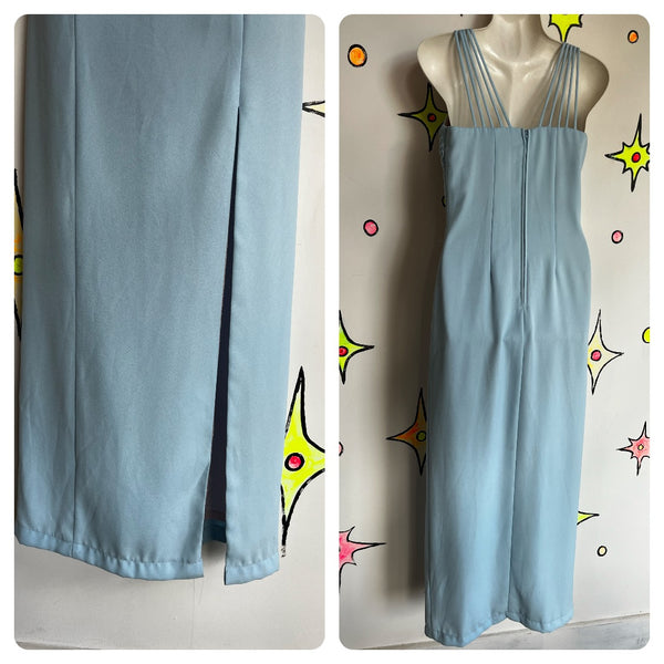 Vintage 90s Y2K | Pastel Blue Formal Prom Party Dress with Slit | Small