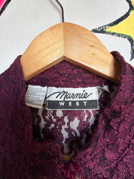 Vintage 90s Merlot Lace Maxi Dress Sheer Romantic Goth Prairie Fairy Grunge - S