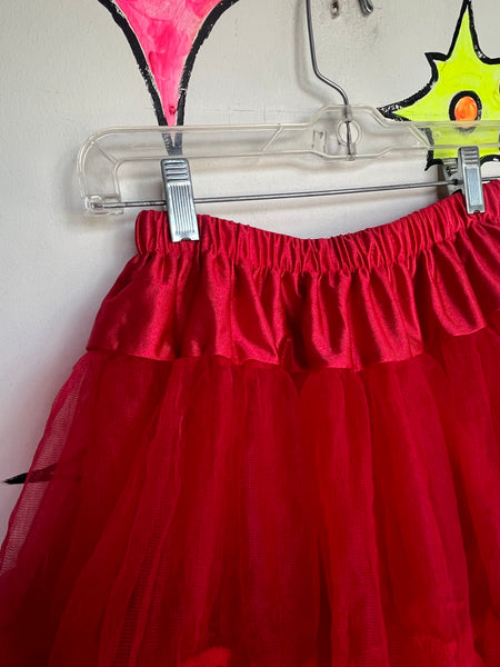 Crimson Red Tulle Tutu Mini Skirt Babydoll Dollcore Retro Pin-Up Separate S