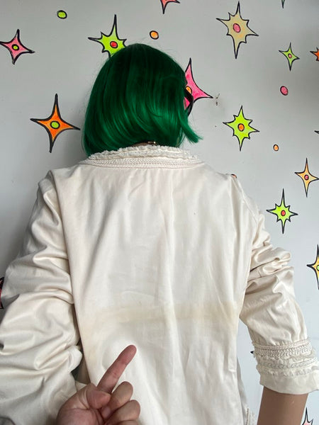 Y2K White Sparkly Military Jacket Silver Metallic Glam Chicos Boho Grunge L