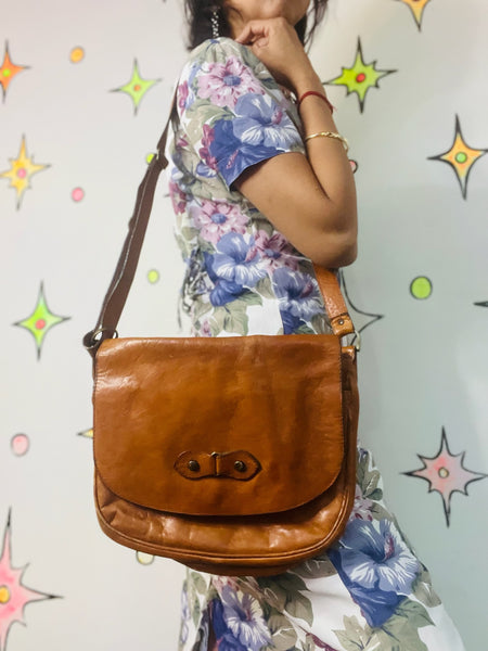 Vintage Soft Genuine Leather Boho Grunge Brown Western Satchel Crossbody Bag