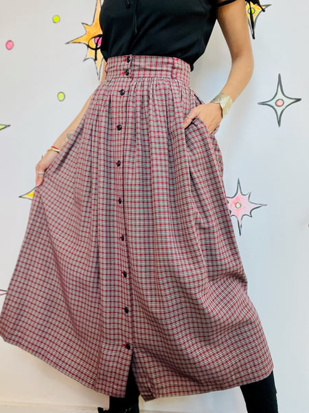 Vintage 80s Banana Republic Plaid Midi Skirt Boho Grunge Academia Style – Small