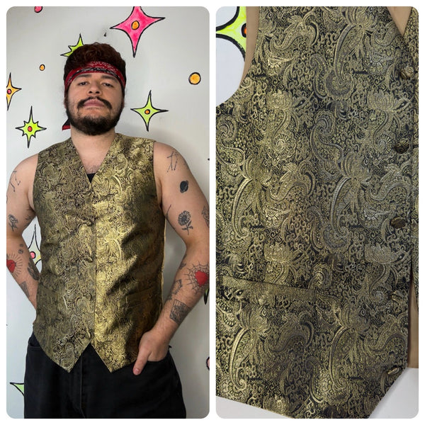 Gold Paisley Vest | Romantic Goth Victorian Revival Steampunk Waistcoat S