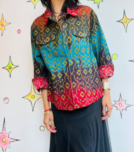 Vintage Wearable Art Rainbow Fairy Whimsy Grunge Boho Cotton Jacket – Size L