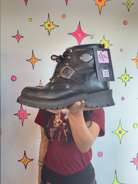 Harley Davidson Motorcycle Boots Vintage Leather Biker Grunge Riding Boots US 7