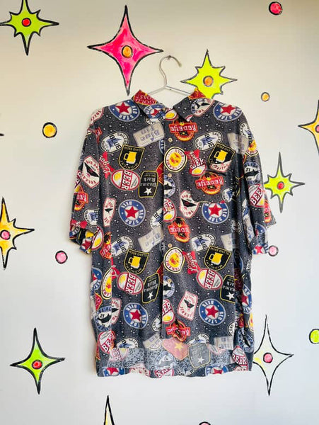 Vintage 90s Men's Beer Label Shirt - Wearable Art Retro Party Vibes - Size Large