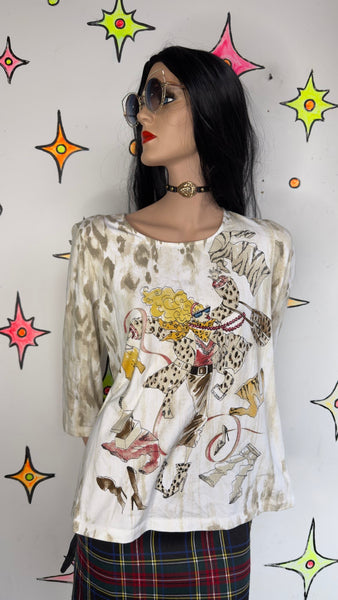 Y2K Graphic Tee Shopaholic Fairy Grunge Novelty Shirt 2000s Stretch Top M/L