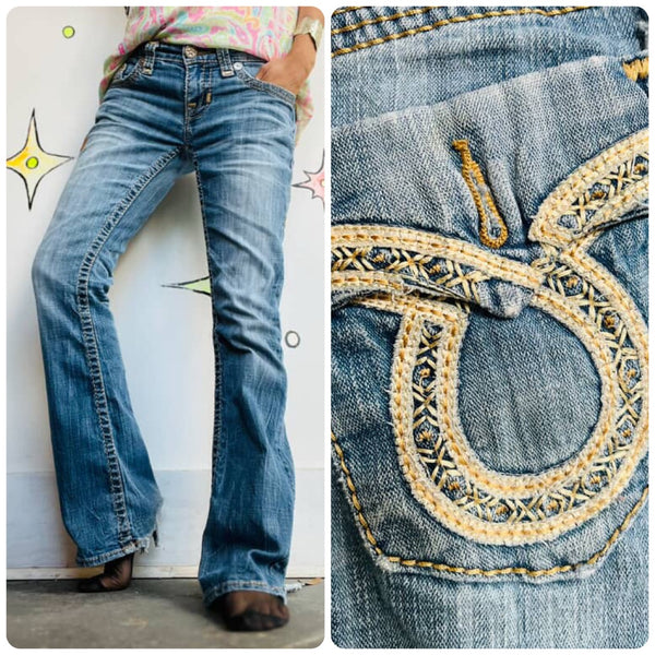 Y2K Big Star Embellished Low-Rise Jeans Indie Sleaze Fairy Grunge Flares – 26R