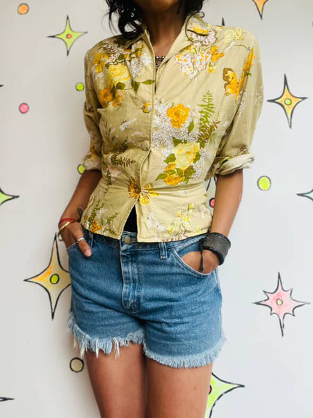 Vintage 1950s-60s Malbe Original Yellow Floral Top - Classic Retro Style