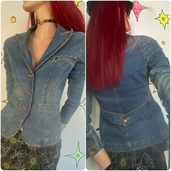 Y2K Fitted Denim Blazer Jacket Glo Brand 2000s Bratz Streetwear Casual S