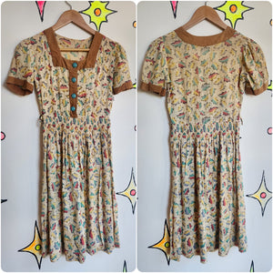 Vintage 40s 50s | Babydoll Cotton Day Dress | XS S