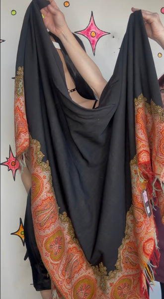 Antique Russian Gypsy Tapestry Shawl w Fringe Boho Romantic Folk Wrap | Witchy