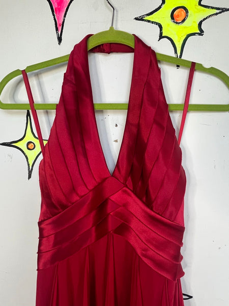 Y2K Red Silk Halter Fairy Princess Prom Dress Silk Halter Gown BCBG Max Azria XS
