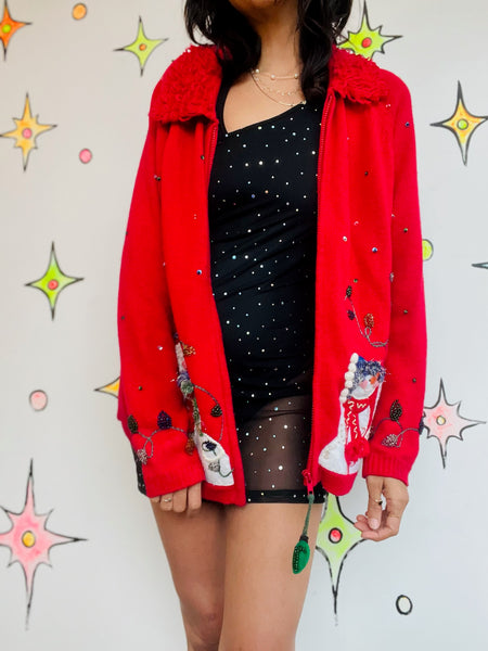 Vintage 80s 90s Red Ugly Tacky Christmas Sweater Cardigan – Snowman – S