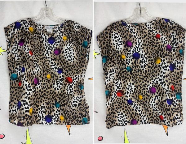 80s Leopard Print Pop Art Top Colorful Dots Avant Garde Kitsch Maximalist M