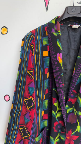 80s Floral Wearable Art Blazer | Avant Garde Multicolor Statement Jacket – Large