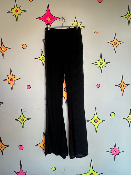 Black Fringe Flare Pants | Western Goth Festival Bell Bottom Leggings XS