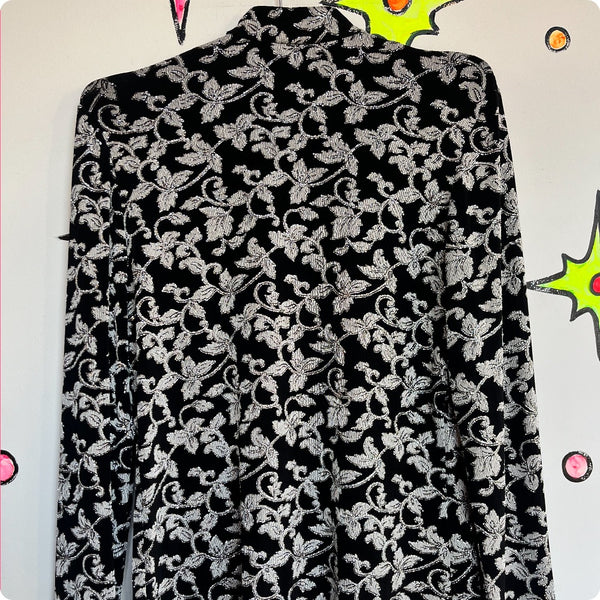 Y2K XSCAPE Silver Glitter Floral Brocade Shrug Romantic Whimsigoth Cardigan S