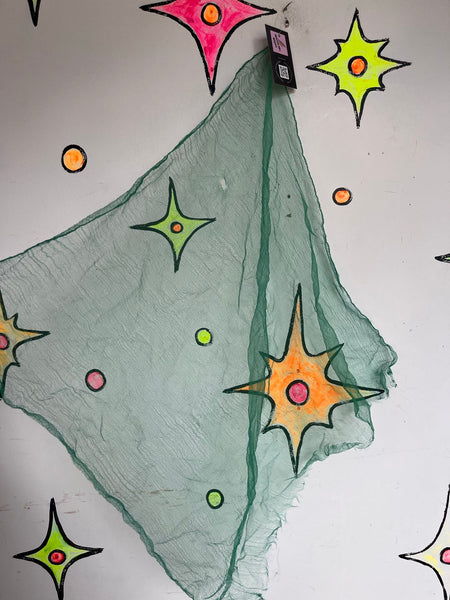 Vintage 50s 60s Green Sheer Chiffon Neck Scarf Retro Pin Up Glam