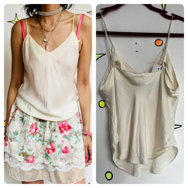 Vintage 90s Y2K | Creamy Off White Silk Coquette Fairy Grunge Goddess Cami Top S