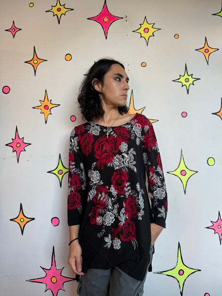 90s Y2K Tattoo McBling Whimsy Goth Grunge Vamp Romantic Stretch Top Blouse ML