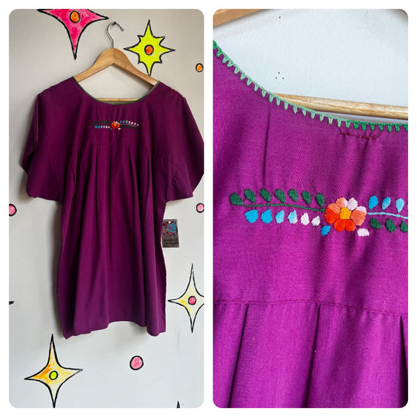 Vintage 60s 70s Boho Oaxacan Mexican Hand Embroidered Festival Blouse Top