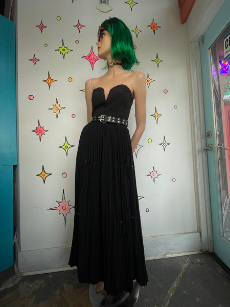 Vintage 90s Witchy Beaded Whimsygoth Black Maxi Skirt Boho Fairy Grunge - M