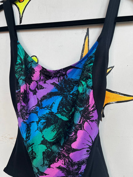 80s 90s Catalina Swimsuit Retro Cutout One Piece High Cut Vintage Swimwear ML