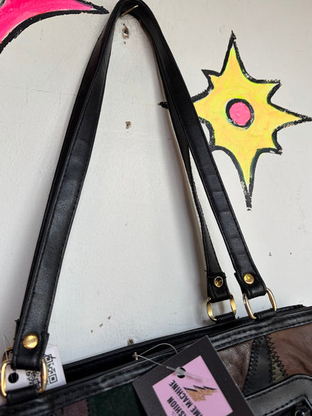 80s 90s Patchwork Leather Shoulder Bag Boho Goth Slouchy Purse Festival Hobo Bag