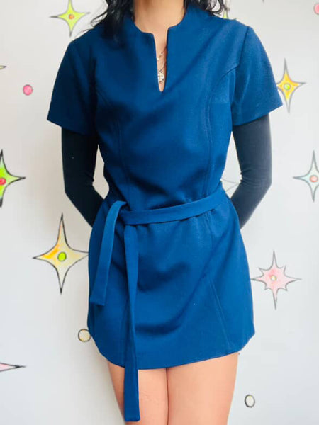 Vintage 60s MOD Navy Mini Dress or Top - Space Age Go-Go Sears Jr Bazaar - XS/S
