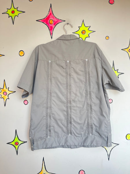 Vintage Gray Men's Embroidered Guayabera Shirt Haband Style Shirt Size 42/L