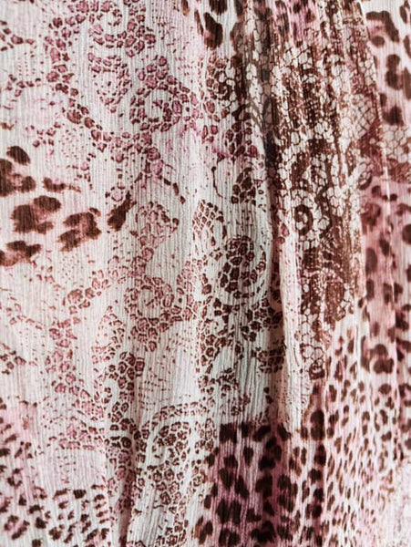 Vintage Nicole Miller Silk Pink Sheer Bow Neck Top | Leopard Print Fairy Grunge