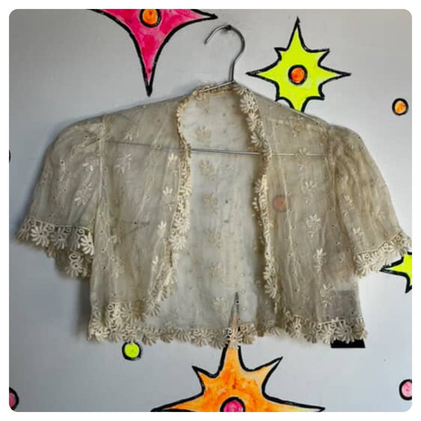 Vintage Babydoll Fairy Grunge Cropped Lace Bolero - Antique Style - S/M