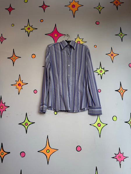 Y2K Purple Pinstripe Shirt Fairy Goth Mall Goth Indie Sleaze Grunge L/XL