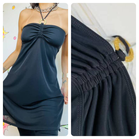 90s Y2K Little Black Dress – Halter Mini Stretchy Party Fairy Grunge Dress – S/M
