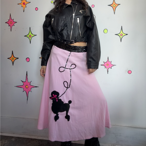 Vintage 50s Pink Poodle Skirt Rockabilly Circle Skirt Retro Sock Hop Costume - S