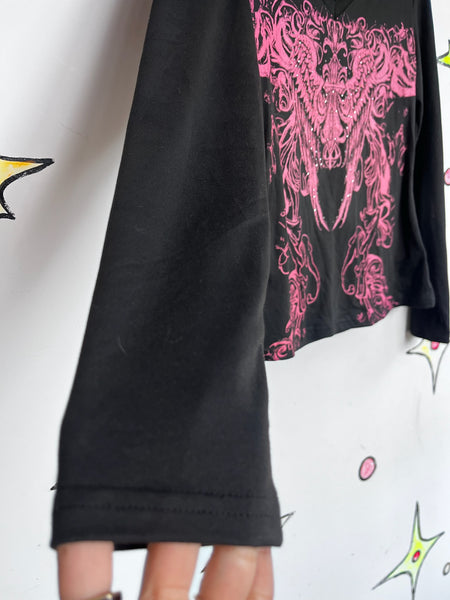 Y2K Grunge Tattoo Print Tee - Fairy Grunge Goth McBling Vintage T Shirt - L