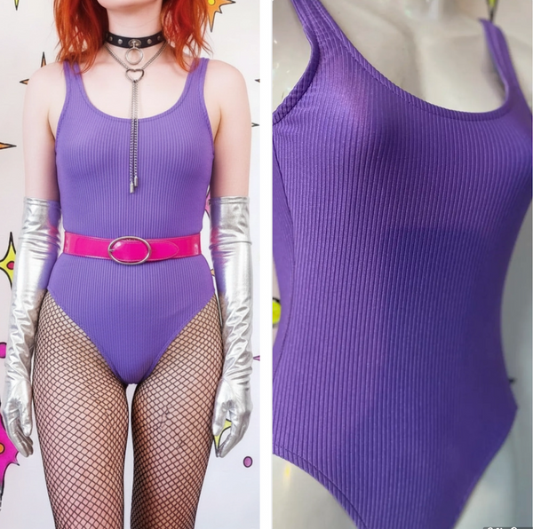 80s 90s Pastel Purple Swimsuit Ribbed One Piece Vintage Retro Swim or Bodysuit S