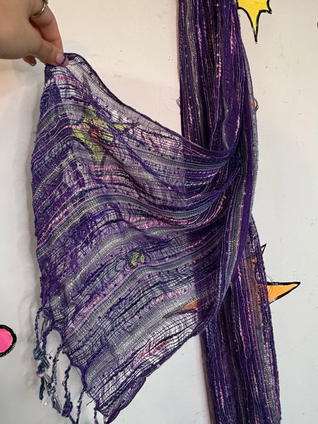 Y2K Purple Metallic Scarf | Fairycore Shabby Chic Boho Wrap
