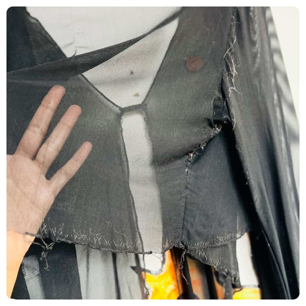 Vintage Y2K Sheer Black Mesh Deconstructed Fairy Goth / Post-Apocalyptic Top