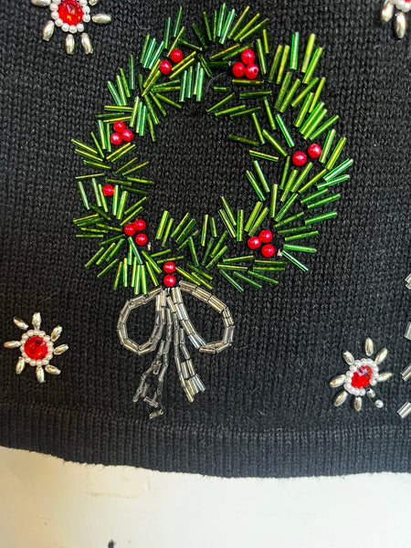 Vintage 80s Embellished Christmas Sweater Ugly Tacky Holiday X Mas Party M