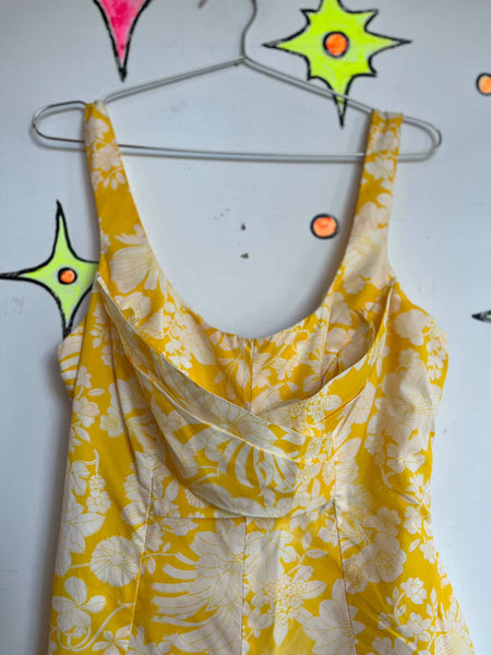 60s Yellow Swimsuit Play Suit Romper - Gidget - Mid Century MOD - S M