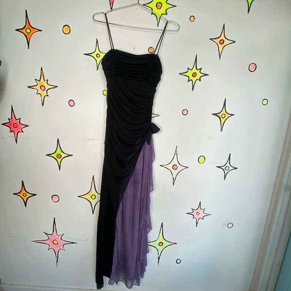 Y2K Black Purple Whimsy Goth Formal Dress Ruffle Witchy Dark Romantic Grunge XS