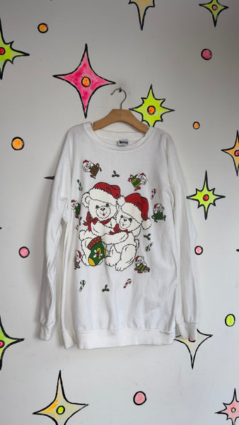 Vintage 80s 90s | Puffy Paint Christmas Bear Sweatshirt Tacky Holiday Pullover M