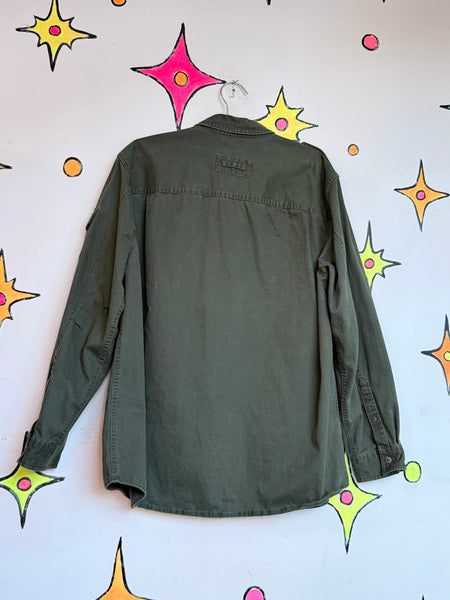 Vintage L.L.Bean Army Green Utility Shirt Military Surplus Wasteland Outdoor XL