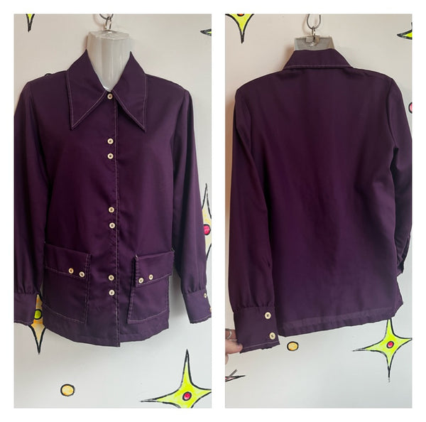 Vintage 60s 70s | Groovy Purple Big Collar Shirt Top Clown Hippie Smock | M L