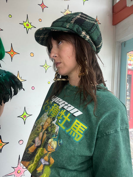 Green Plaid Mod Moto Cap David & Young Fairy Grunge Newsboy Hat