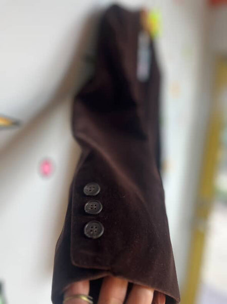 Vintage 70s Earthtone Chocolate Brown Velvet Blazer Jacket | Retro | Size 8