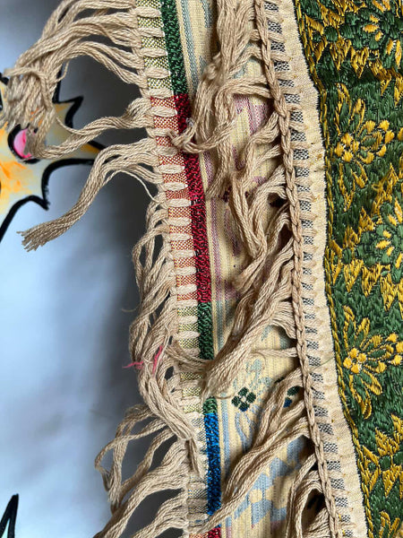 Antique Islamic Silk Tapestry or Shawl - Ornate Woven Textile with Fringe