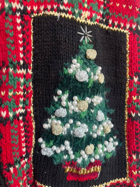 Vintage 80s 90s Plaid Patchwork Embellished Ugly Christmas Sweater Vest | M